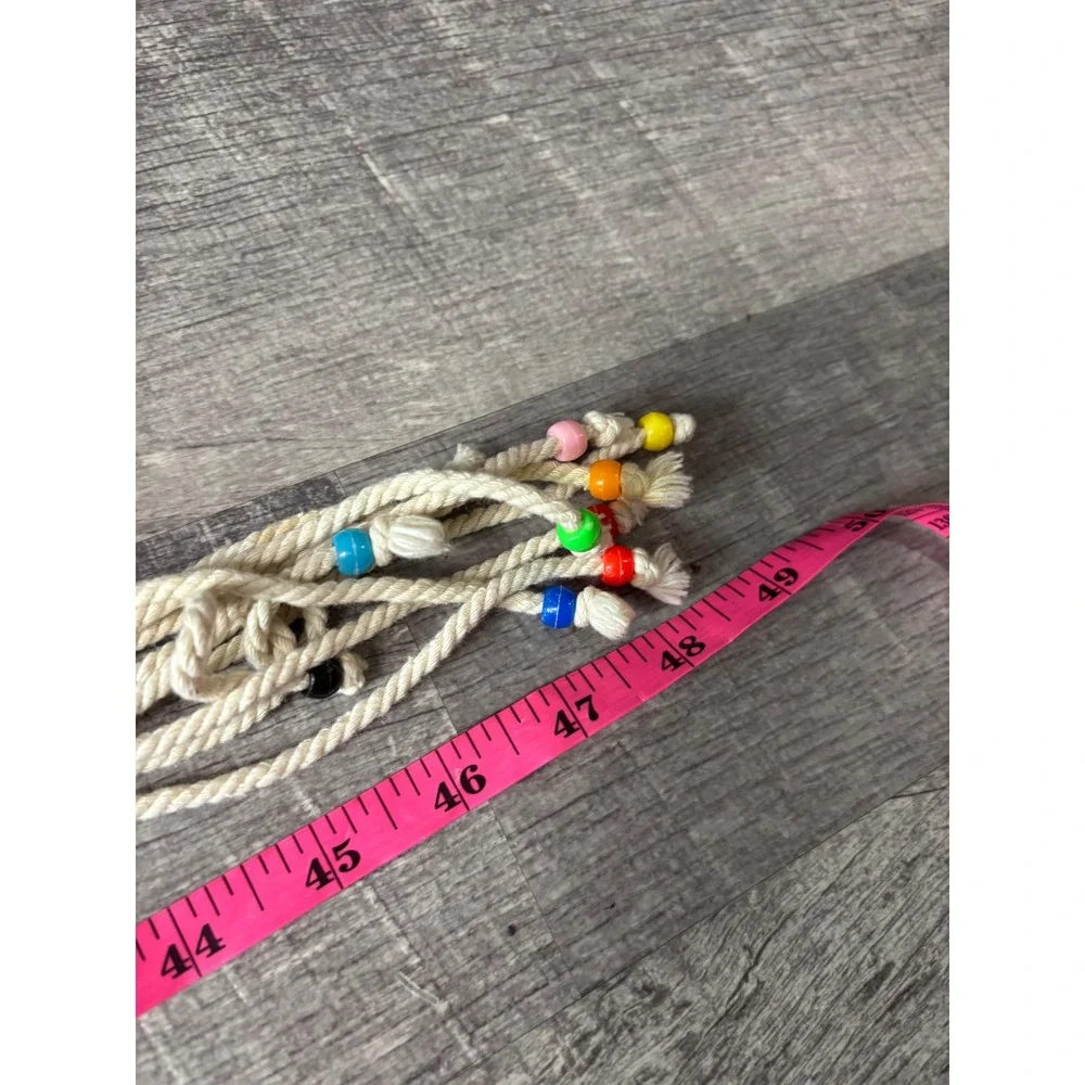 Macrame Beaded Tassel Waist Belt One Size Ivory Cotton Boho